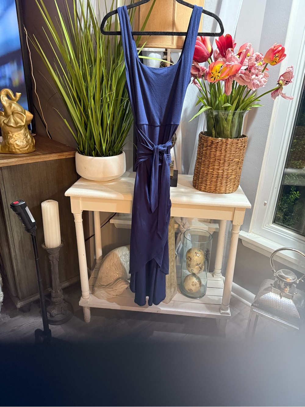 Quince Women Organic Cotton Tank Wrap Dress Size M Navy Blue